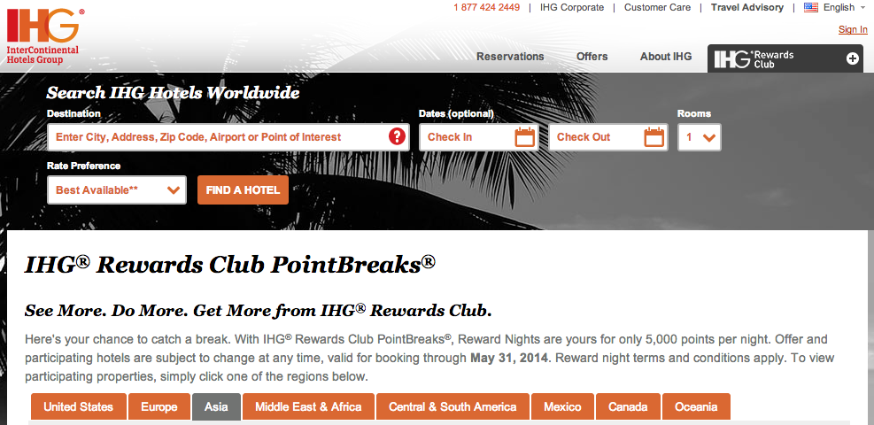IHG® Rewards Club PointBreaks® valid for booking through May 31, 2014