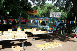 a food stand with fruit and vegetables
