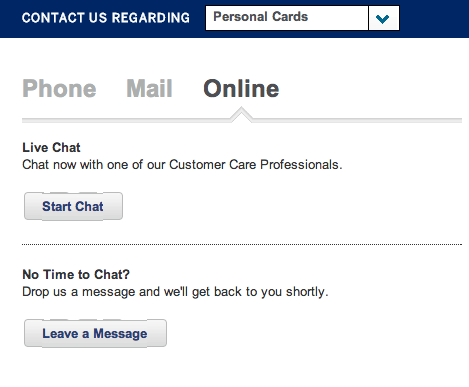 For Amex's live chat, click "contact us" and then the "online" tab to chat with a representative - it's that easy!