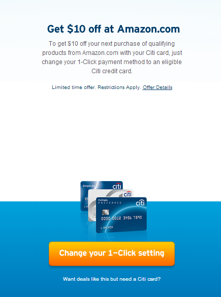$10 Free Amazon Credit w/ 1-Click Payment (Citi Credit Card Required)
