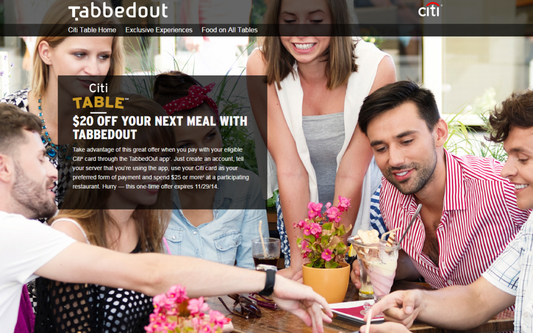 $20 off your next restaurant bill with Citi® and TabbedOut