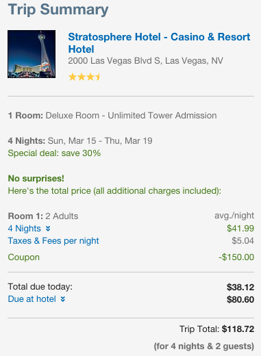 Not sure I'd want to stay in Vegas for 4 nights, nevertheless it's still a great deal!