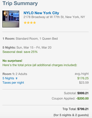 Or stay at a beautiful hotel in Manhattan for the week for $800. Not sure you'll find a better deal than that!