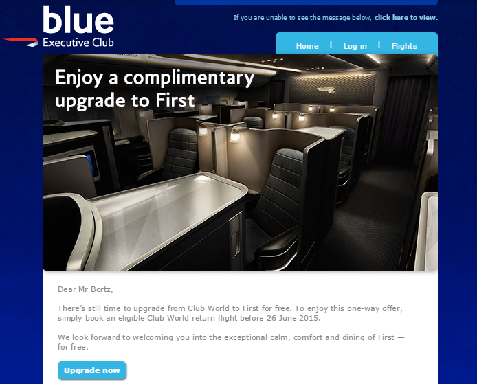 British Airways Offering First Class Complimentary Upgrades?