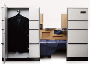 a black suit in a closet